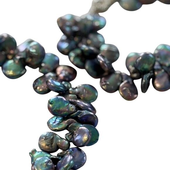 Keshi Pearl 18" Necklace & 8" Bracelet Set Black Peacock Baroque Cluster Pearls - Picture 10 of 11